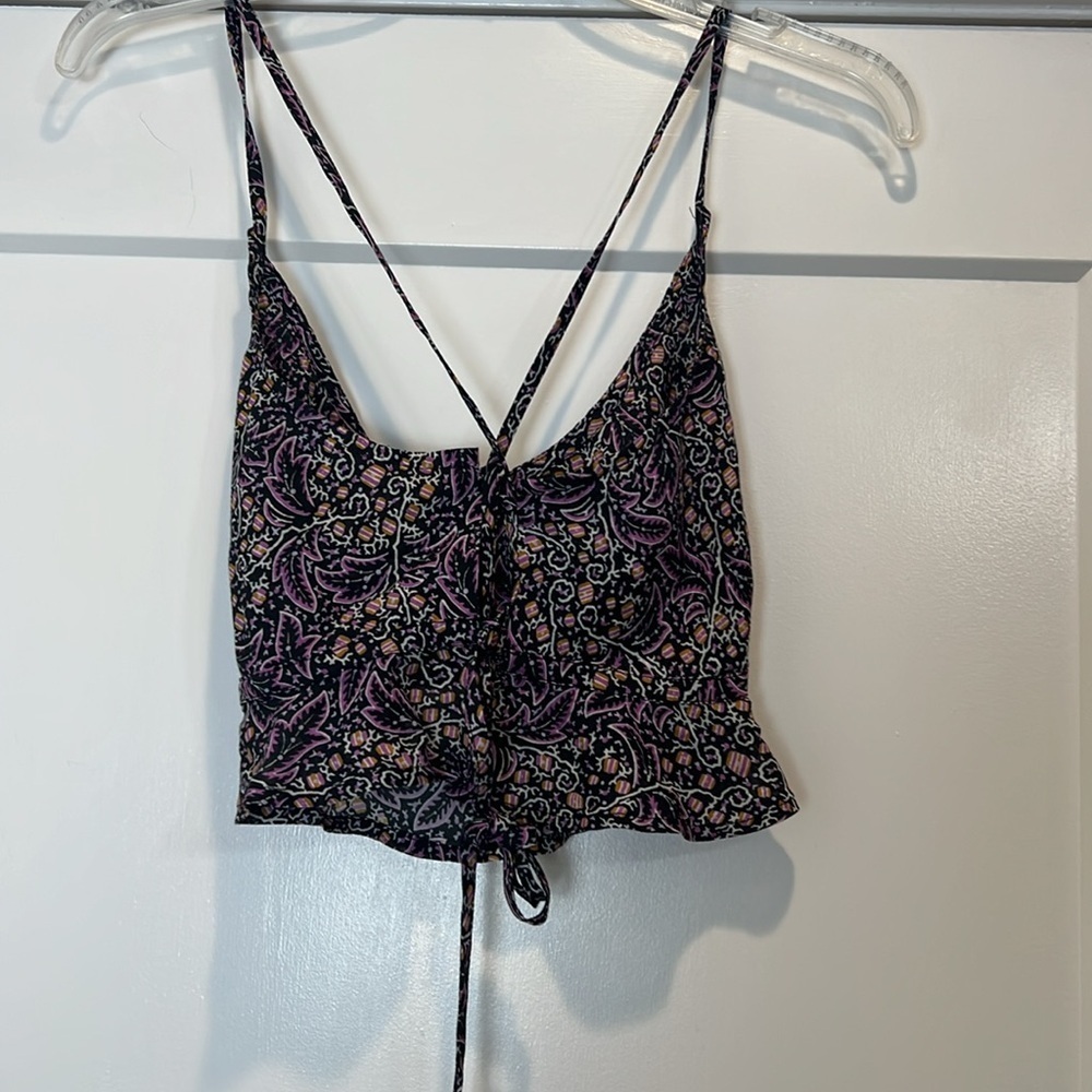 Anthropologie Black and purple Tie back Crop Camisole size large. NWT! - Picture 3 of 9